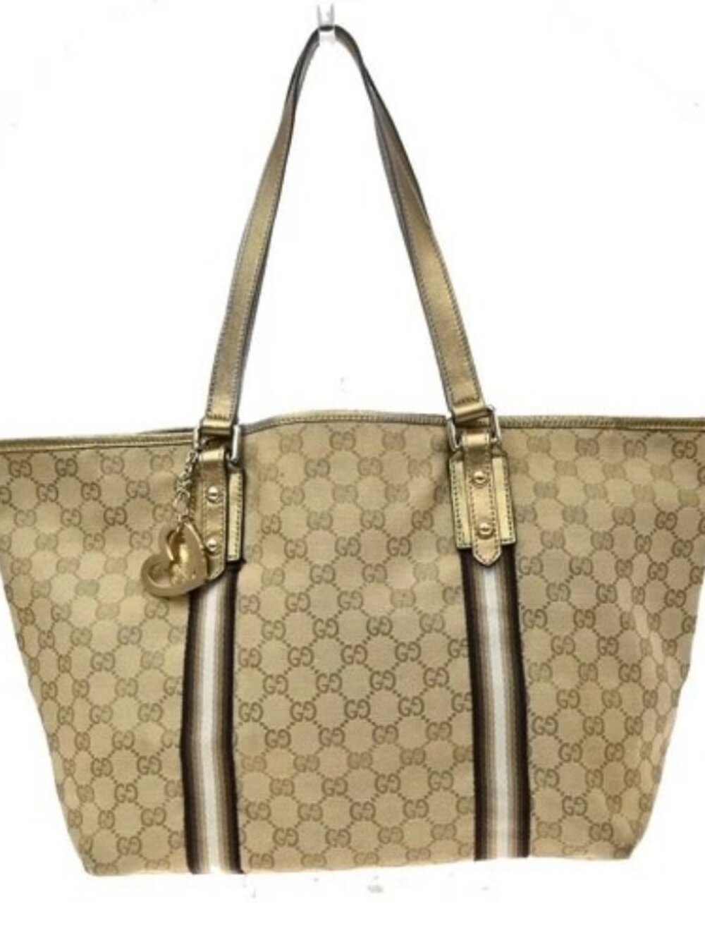 GUCCI Logo GG Pattern Sherry Shoulder Tote Bag Canvas Leather Gold Italy 31KD817